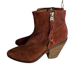 Lucky Brand Womens Size 9.5 Shoe Rust Red Ramses Suede Block Heel Ankle Bootie